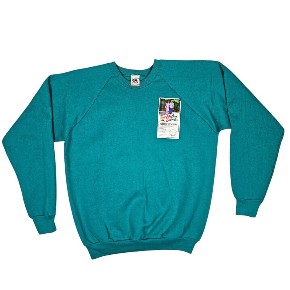 Premium Fruit Of The Loom (XL) Blank Crewneck Sweatshirt Jade Teal USA Made VTG‎